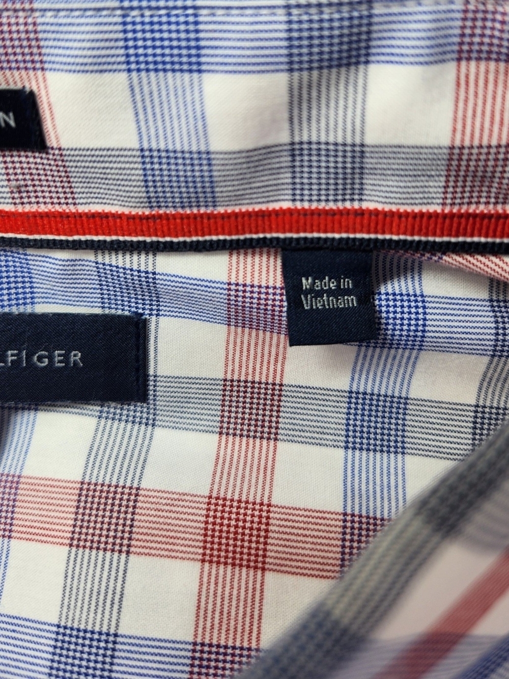 Tommy Hilfiger Mens 17 34/35 Plaid Button Down Shirt Regular Fit Red White Blue - Picture 13 of 16